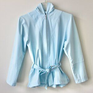 Nike Light Blue Windbreaker Activewear Jacket with Belt and Hood Small 2-4